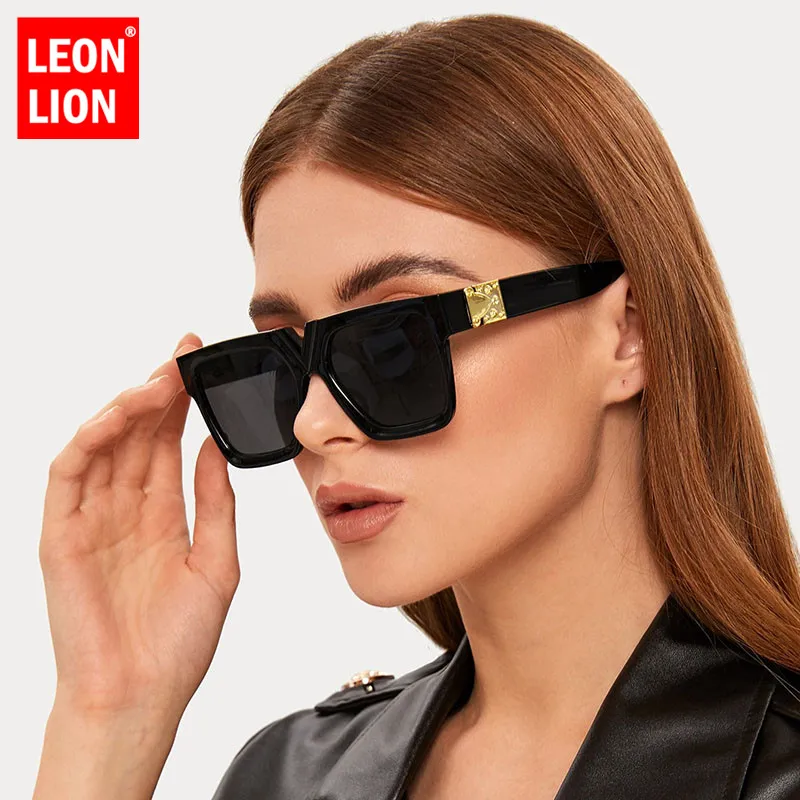 

LeonLion Square Retro Sunglasses Women Luxury Brand Glasses Women/Men Oversized Sunglasses Women Mirror Oculos De Sol Feminino