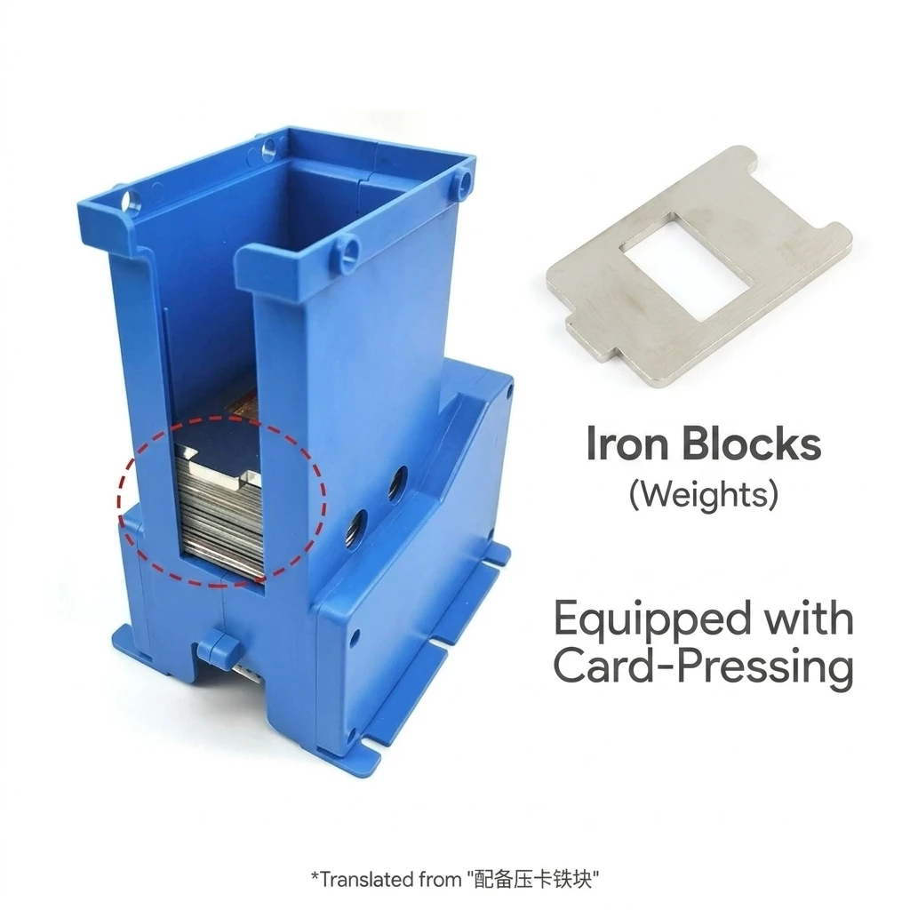 Blue Automatic Card Dispenser Module with Pressing Block for Arcade Game Vending Kiosk, Holds 400 Trading Cards, Arcade Part
