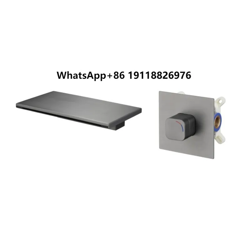 

All Brass Chrome Modern Bathroom Gunmetal Gray Embedded Washbasin Waterfall Cold and Hot Water Wall-mounted Basin Faucet