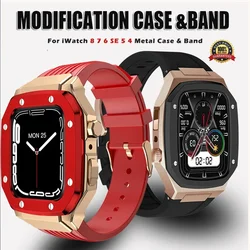 Luxury Modification Kit For Apple Watch Series 8 7 6 5 4 44mm 45mm Men Rugged Case Silicone Sport Band For iWatch 6 5 4 SE Strap