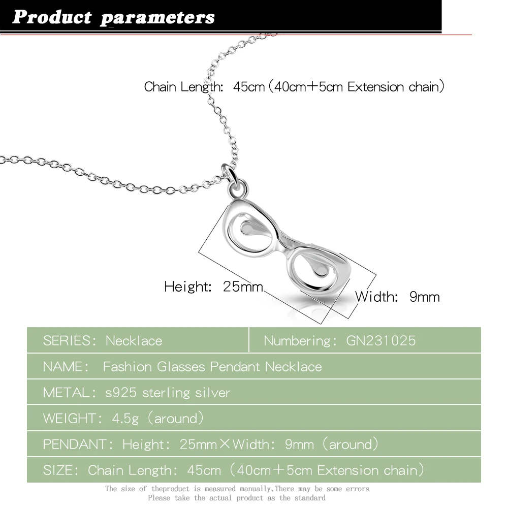 Jewelry On The Neck Silver 925 Necklace for Women Original O Chain Small Glasses Frame Pendant Exquisite Christmas Party Gifts