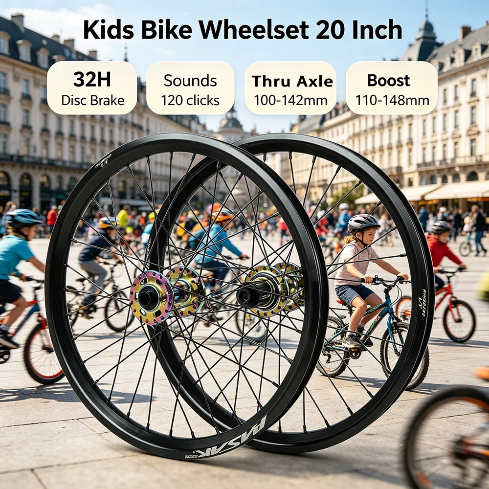 

Pasak 20 Inch Kids Mountain Bike Wheelset 32 Holes Disc Brake 120 Clicks Boost 110-148mm MTB Cycling Rim for Children