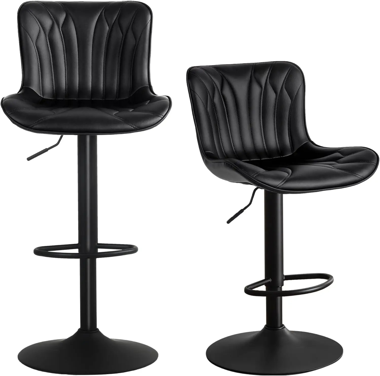 Bar Stools Set of 2 Black Barstools Adjustable Counter Height Stools 24 inch Swivel Modern Bar Stool with Back