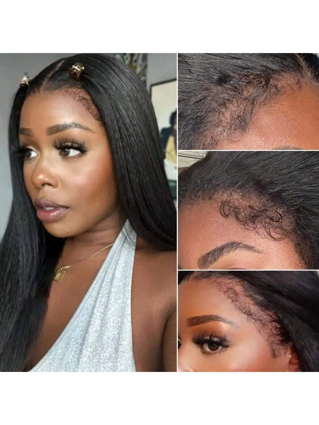 

Kinky Straight 4x4 Lace Wig Human Hair Brazilian Remy Wig With Kinky Edges Baby Hair Yaki Wig Natural Black Color 180% Density