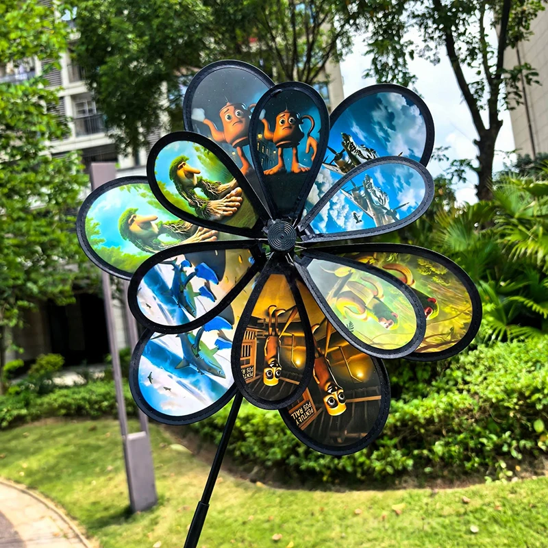 Classico mulino a vento anime di montagne e fiumi; Doppio strato, pieghevole, perfetto per il campeggio e la decorazione del giardino