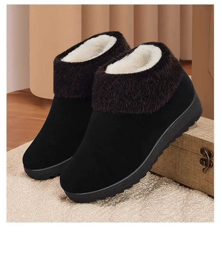 Damen-Fleece-gefütterte Winter-Stiefeletten, zum Hineinschlüpfen, mit rutschfester Sohle, warm, bequem, lässige Winterschuhe. – Detail 9