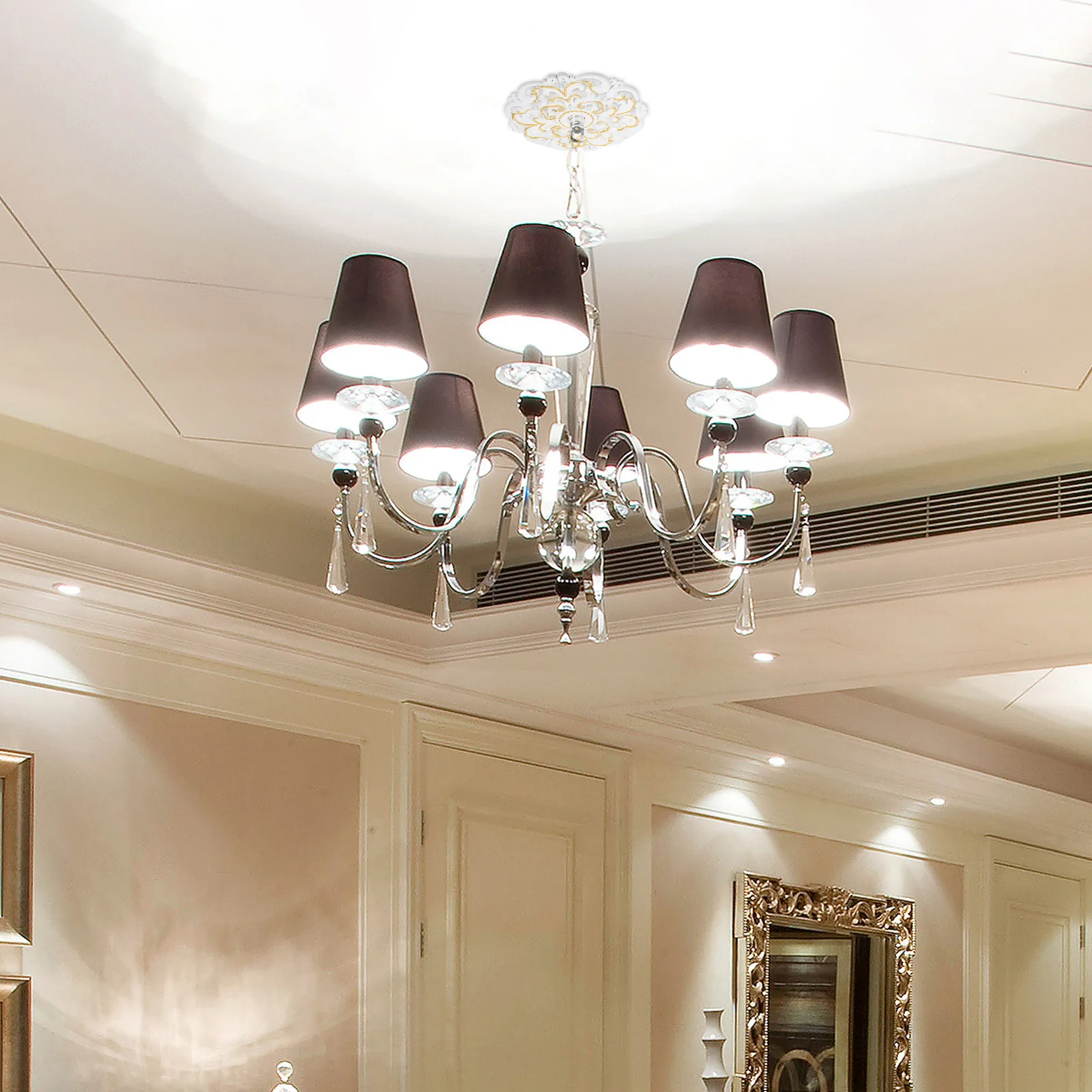

Imitation Gypsum Ceiling Light Panel Ch Medallion Decorative Material European Style Hollow Carvings Plastic