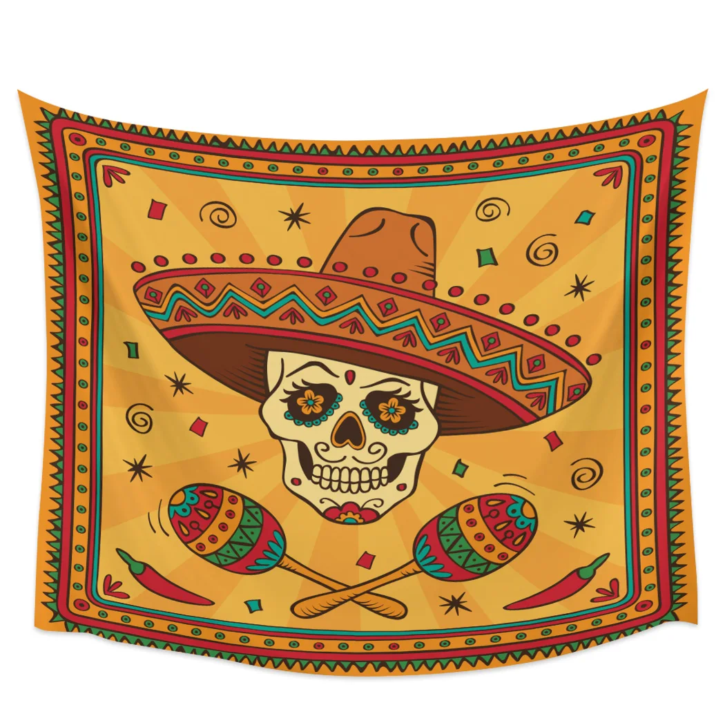 Mexican Skull West Cowboy Printed Large Tapestry Hippie Wall Hanging Boho Tapestries Room Art Decor Aesthetic Mats Sheet Blanket