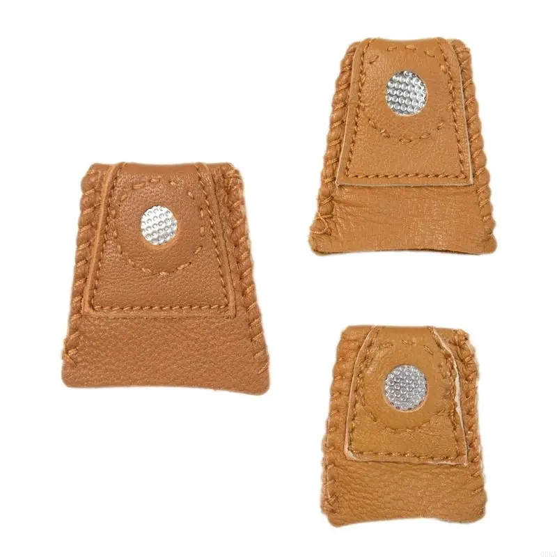 

Q0KA Leather Sewing Thimble Finger Protector Sleeve Leather Coin for Hand Knitting