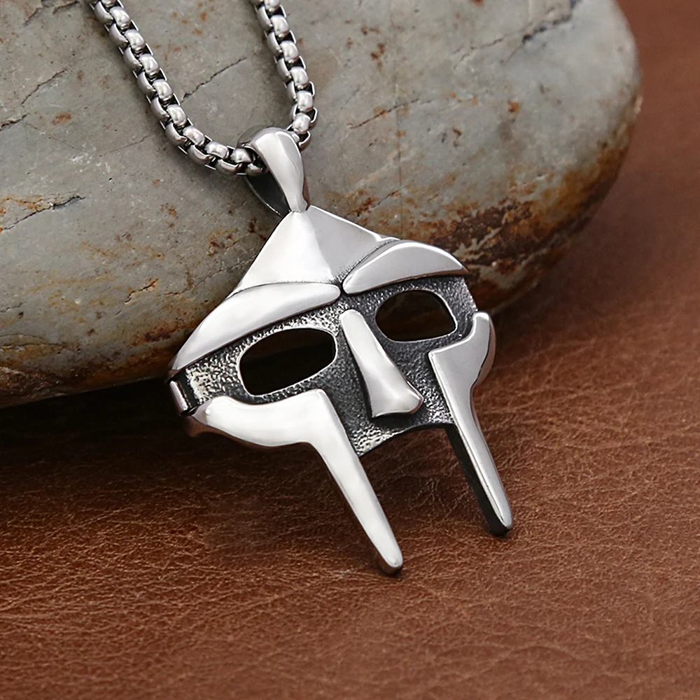 Fashion Vintage MF DOOM Mask Pendant Necklace Punk Hip Hop 316L Stainless Steel Skull Pendant for Men Jewelry Gift Dropshipping