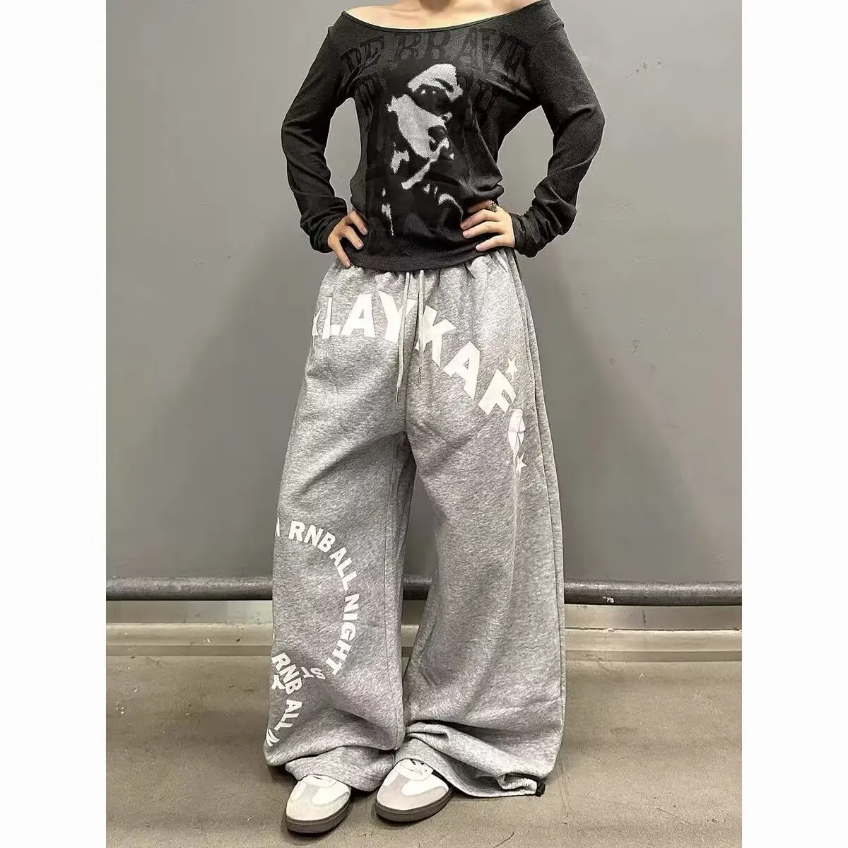 

Свободные прямые спортивные брюки в пол для женщин, осенне-зимние, больших размеров, 250 Pou, американские повседневные брюки