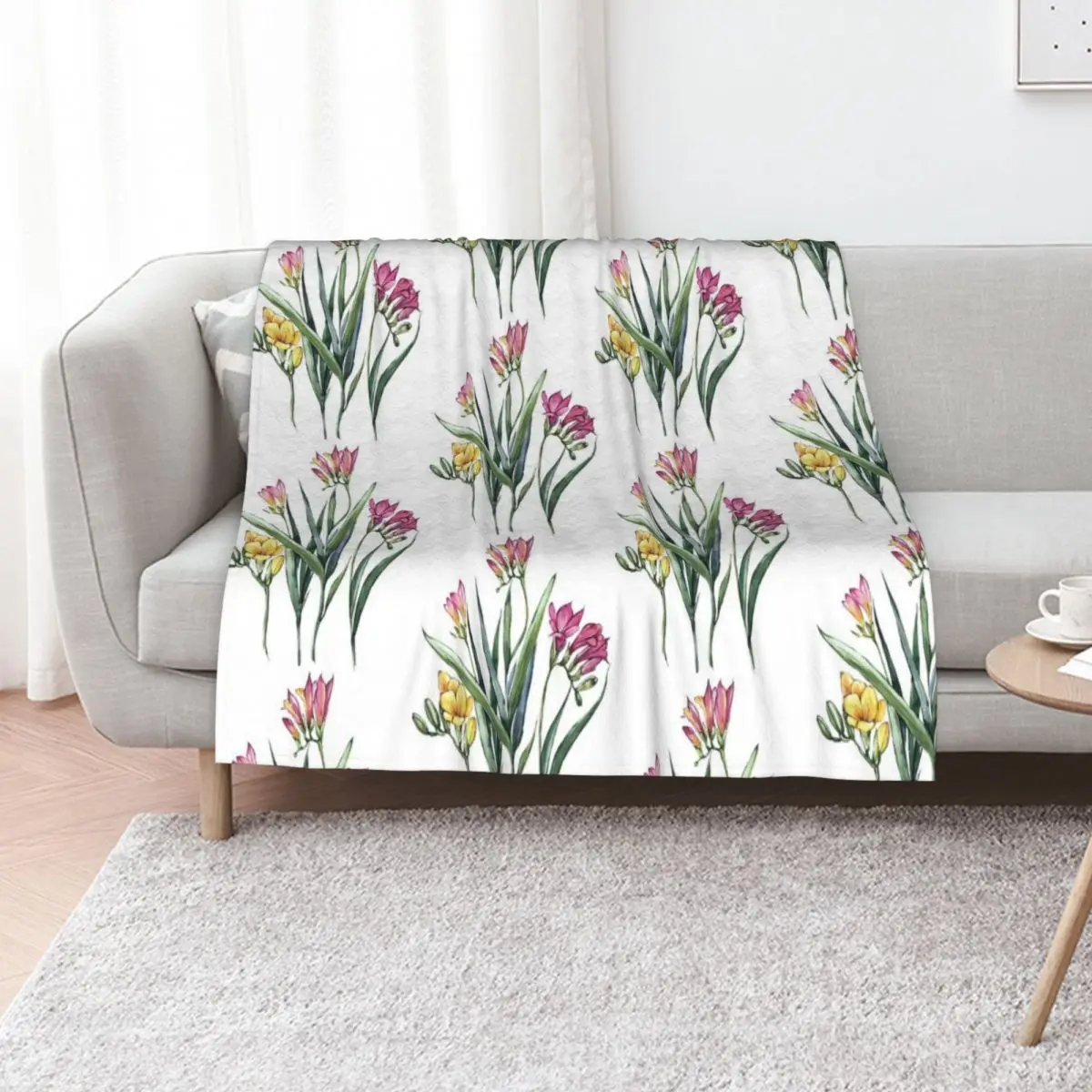 freesias Throw Blanket Giant Sofa Polar Plaid Soft Big Cute Plaid Blankets Sofas Of Decoration Blankets