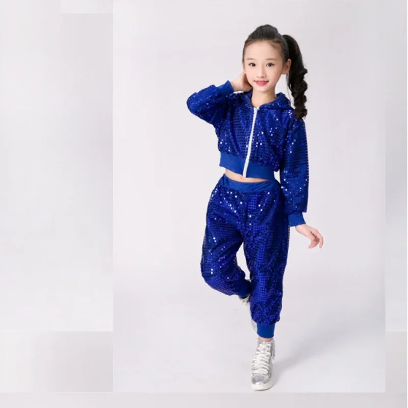 Costumi di danza Hip Hop per bambini bambini ragazze ragazzi Modern Jazz Dancing outfit Ballroom Party pantaloni con cappuccio da ballo con paillettes