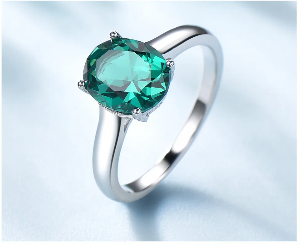 Oval Green Simulated Nano Emerald 925 Sterling Silver Rings for Women Ellipse Engagement Ring Statement Gemstone Jewelry Anillos