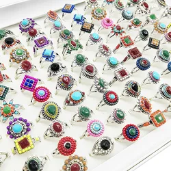 20pcs/Lot Jewelry Factory Wholesale Mix Style Vintage Acrylic Finger Rings for Party Women Big Size Joint Ring Flower Geometric