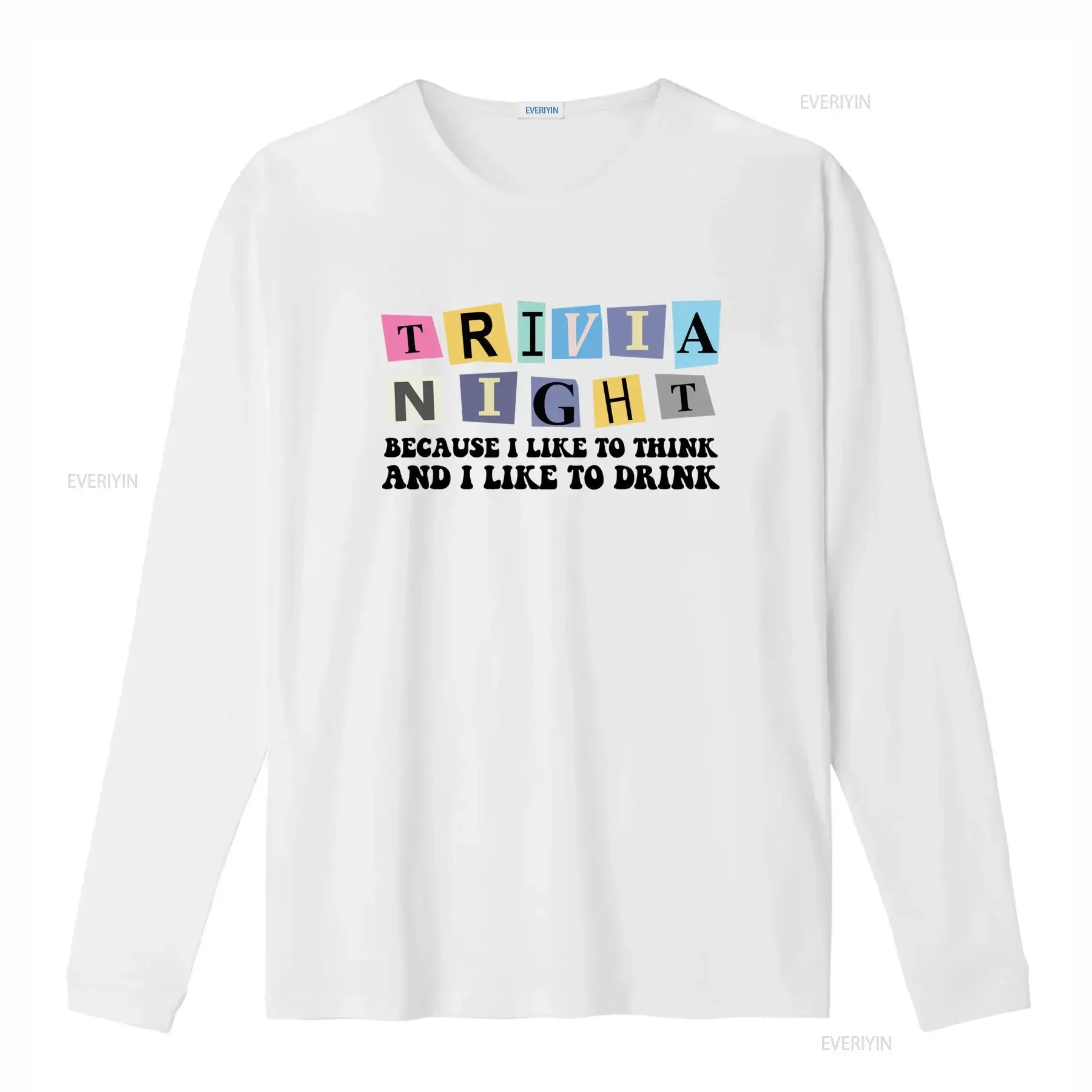 Retro Colorful Patch Letter Trivia Night Print Casual T Shirt vintage Washed homme Stretched Top For Everyday Wear Unisex