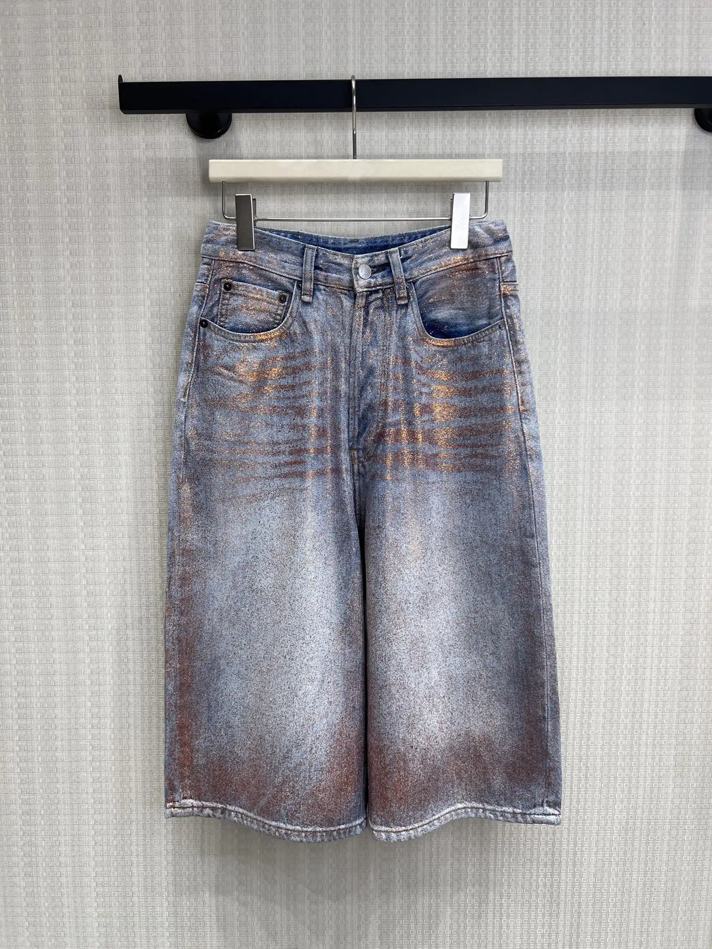 

Retro Copper Gradient Dyeing Gold Stamping Loose Wide Leg Seven Inch Jeans Girls High Waist Summer Denim Pants Desert Aesthetic