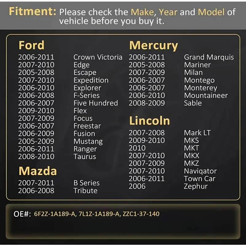 

4 шт. датчиков контроля давления в шинах (TPMS) 315 МГц 6F2Z1A189A для Ford Lincoln