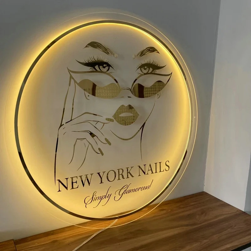 Imagem -04 - Sinal de Luz Led de Néon Personalizado Logotipo do Negócio 3d Sinais Acrílicos Office Backdrop Decoração Salão de Beleza Nail Hair Studio