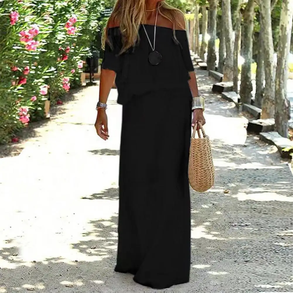 여성 원 숄더 드레스 여성을위한 우아한 오프 숄더 파티 드레스 이벤트를위한 짧은 소매가있는 빈티지 슬림 이브닝 가운