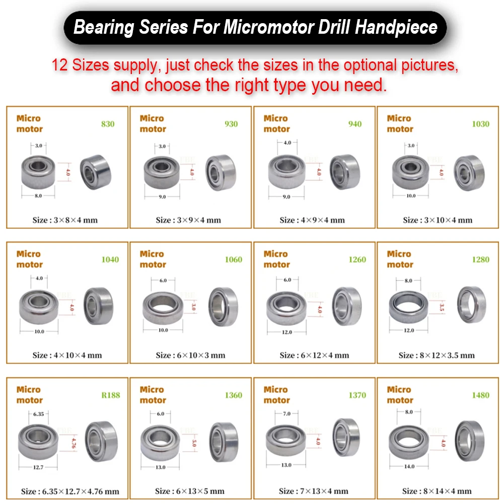 Wholesale 20Pcs Dental Micromotor Handpiece Bearing Saeshin STRONG & Saeyang Marathon Grinding Handle Supply Low Noise 12 Sizes