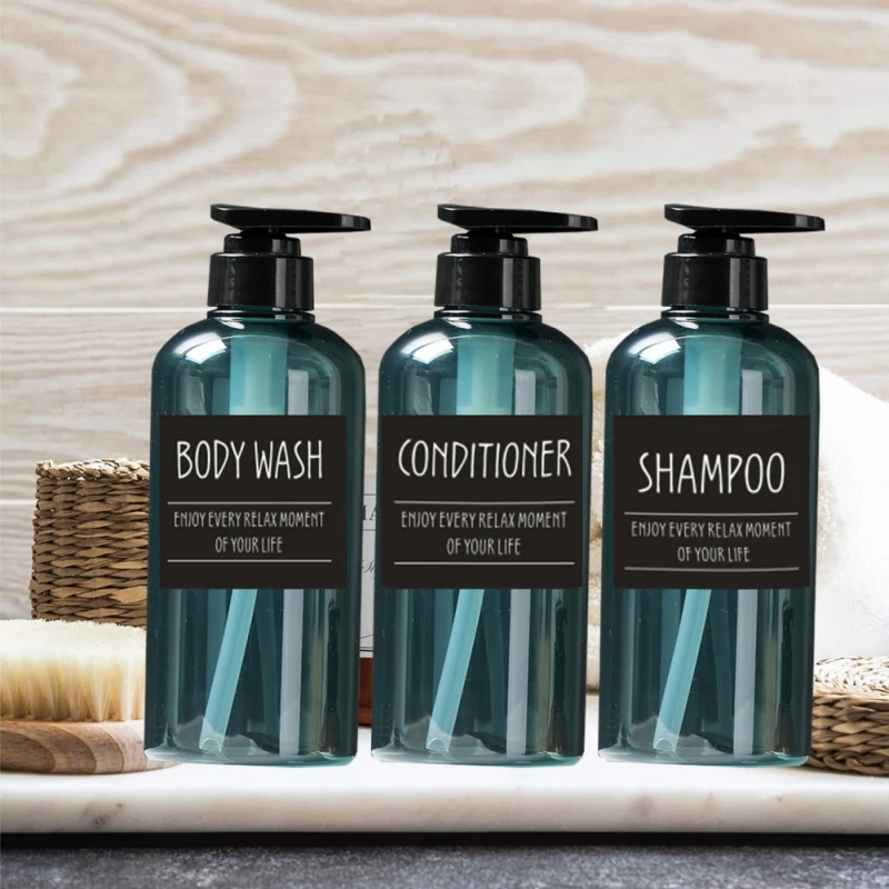 3pcs Bathroom Soap Dispenser Shampoo Body Wash Hair Conditioner Bottle Plastic Storage Bottle Press Pump Sub Bottle 500ML