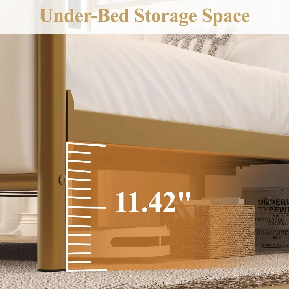 إطار سرير بمنصة معدنية منجدة مع لوح رأسي، دعامة قوية، لا يتطلب صندوق زنبركي #6