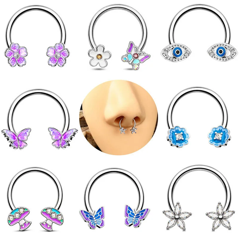 

16G 1.2mm Septum Ring Flower Butterfly Evil Eye Horseshoe Daith Piercing Dainty Body Piercing Jewelry