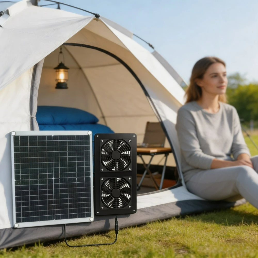 IP65 Waterproof 20W 30W Monocrystalline Solar Panel Dual Exhaust Fan Outdoor Solar Vent Fan for RV Camper Greenhouse Chicken