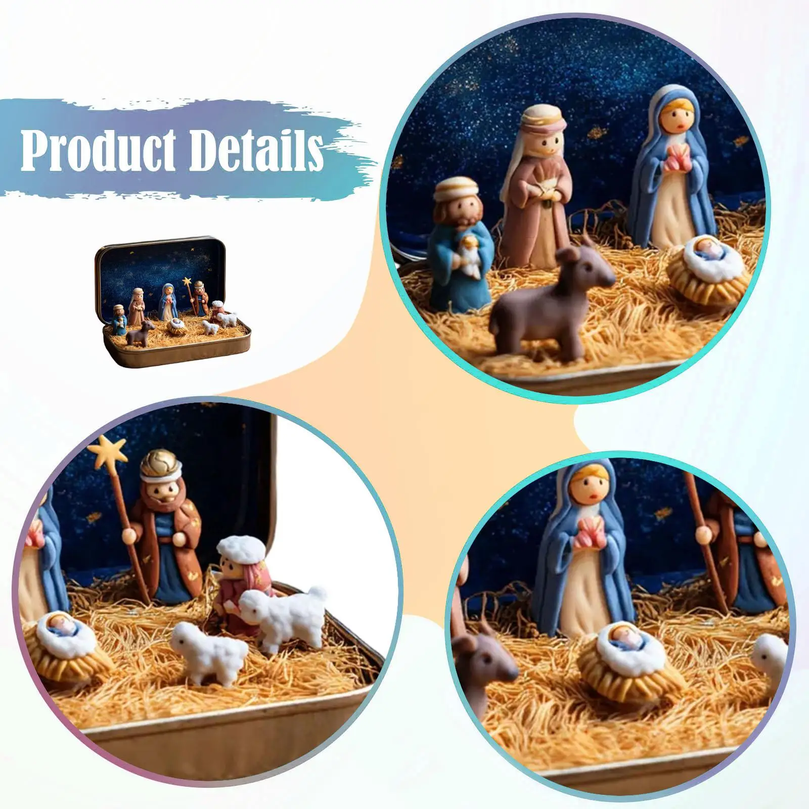 Nativity Scene Figures Resin Iron Jesus Birth Decoration Tabletop Figurines Christmas Ornaments for Home Living Room