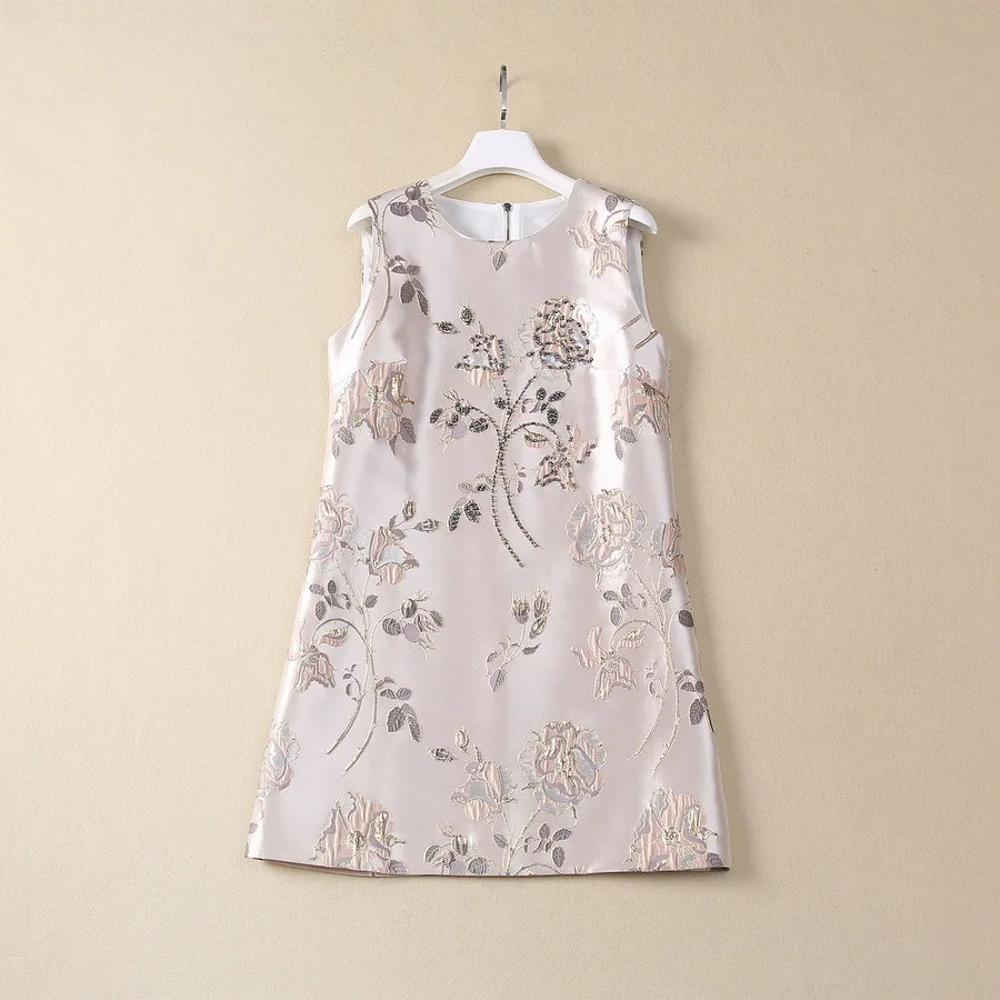 

Europe and the United States women's 2024 summer new Round neck Sleeveless heavy stitching bead jacquard Fashion dress XXL