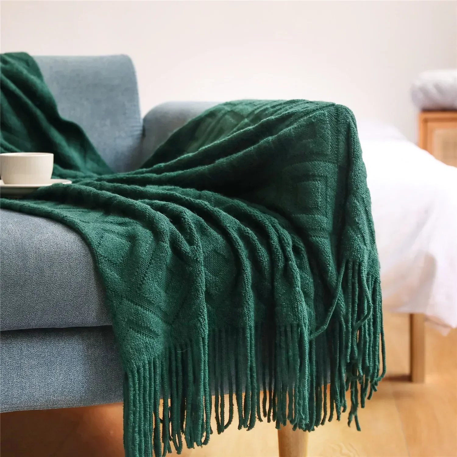 Home Hotel Pure Cotton Bedding Office Sofa Knitted Cover Blanket With Tassel Tapestry For Bed Airplane Travel Decor Blankets