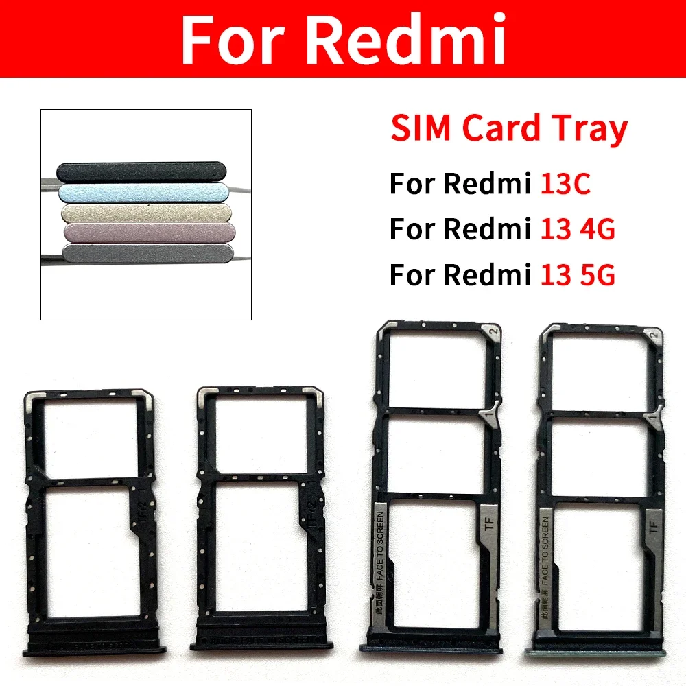 

10 Pcs For Xiaomi Redmi 13 4G 5G 13C SIM Card Tray Slot Holder Adapter Socket Repair Parts