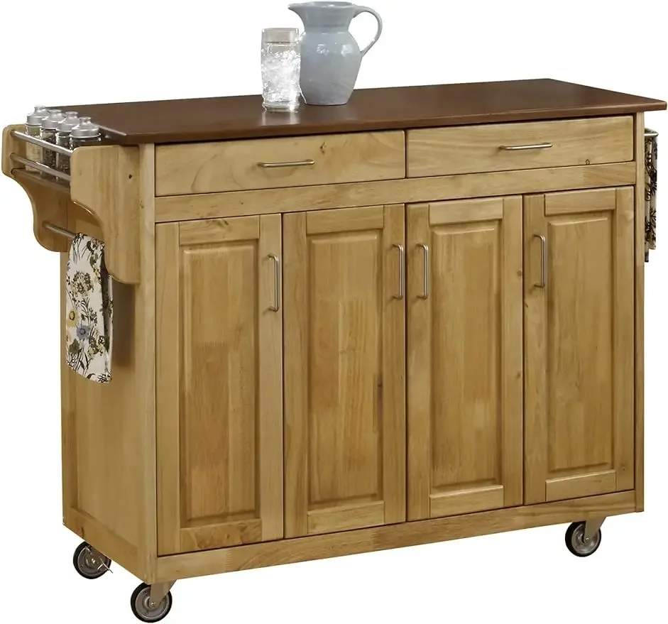 Home Styles Create-a-Cart Cottage Natural Finish Four-door Cabinet with Oak Top, Four Wood Panel Doors, Three Adjustable Doors