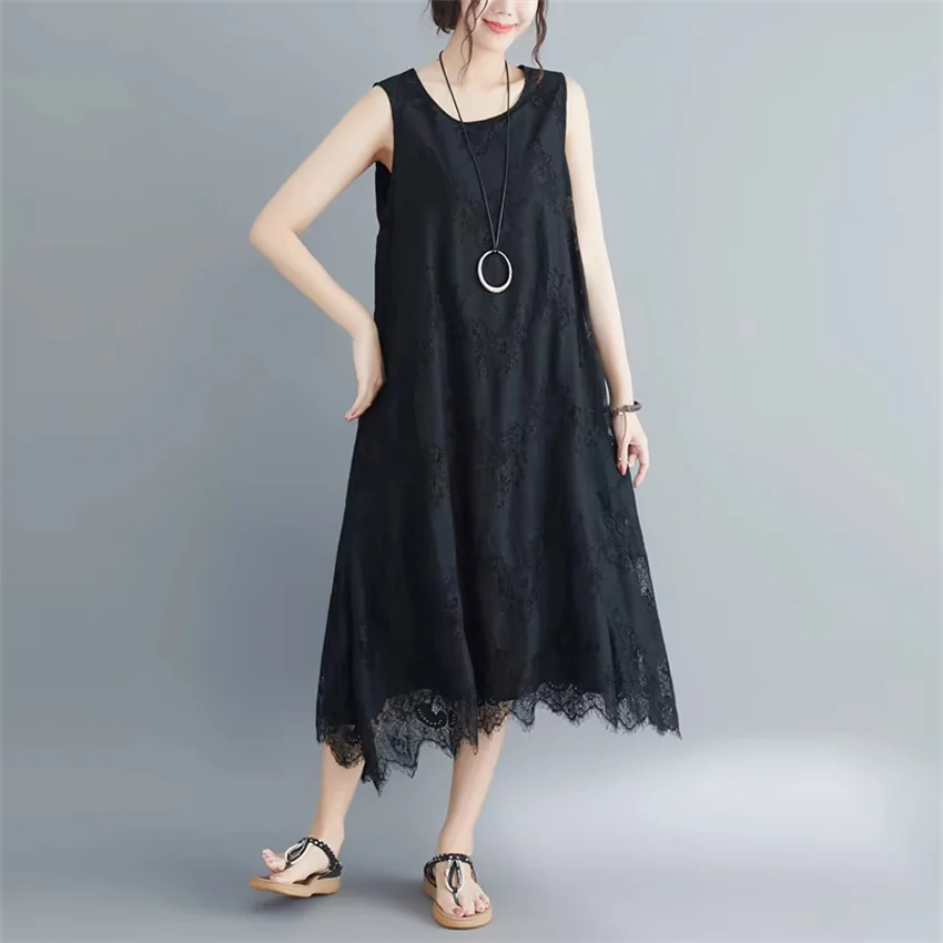 2025 Big Size Summer Tank Dresses Elegant Women Sleeveless Lace Dress Party Dress Midi-Long Dress Vestidos Fairy Outfits  WZ2454
