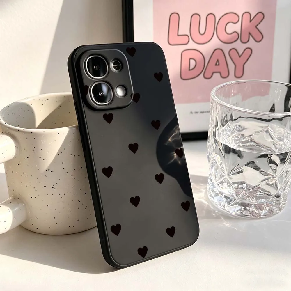 Black Love Heart Phone Case For OPPO Find X5 X6 X8 X9 A5 A6 A80 A60 A40 A98 A96 A94 A76 A54 A55 A56 A74 A73 Black