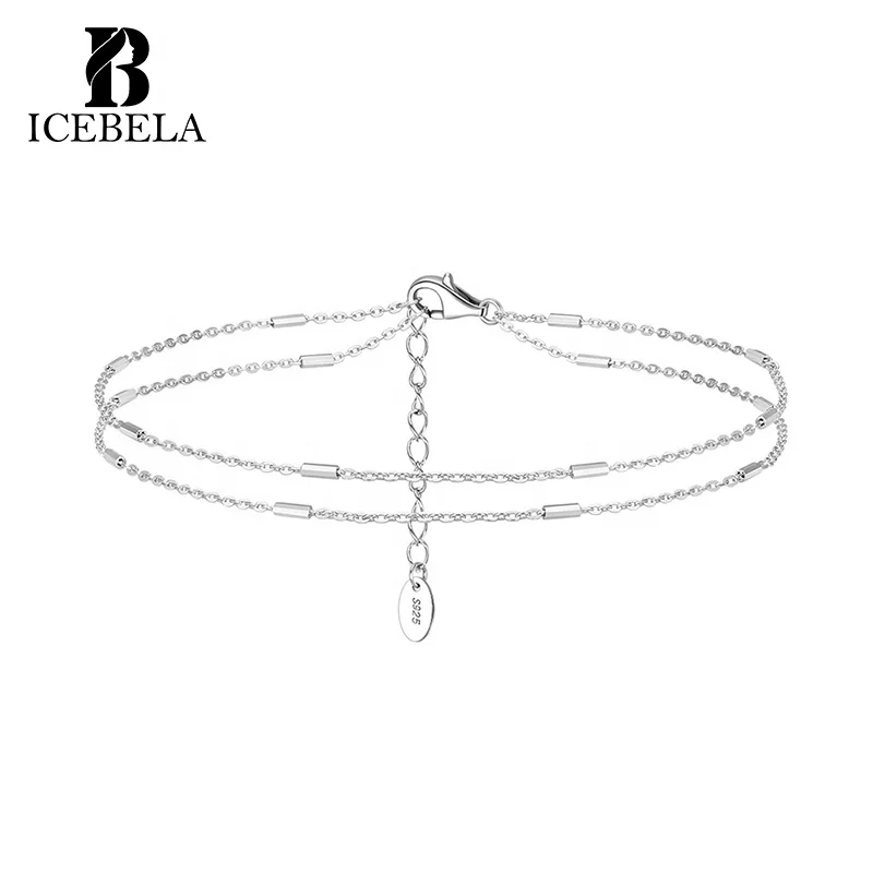 ICEBELA Fine Jewelry Anklets 925 Sterling Silver Ankle Chain Bracelet 14K Gold Plated Ancle Double Layer Chain Anklets For Girls