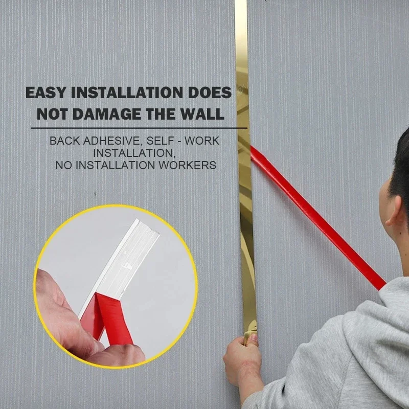 1Roll Mirror Stainless Steel Plane Decorative Lines for living room Background Wall Ceiling Edge Strip Silver Gold wall sticker