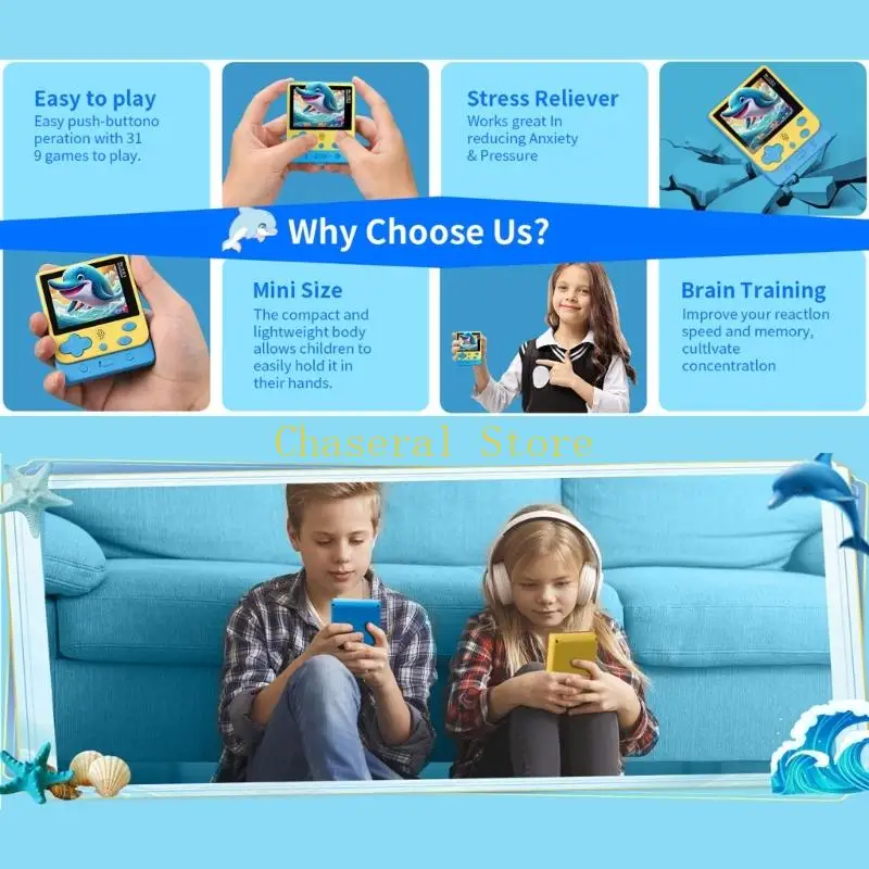 E7CE Adulto y niño Consola juego Handheld 319 Títulos clásicos Diseño compacto con batería duradera para On the Go Fun