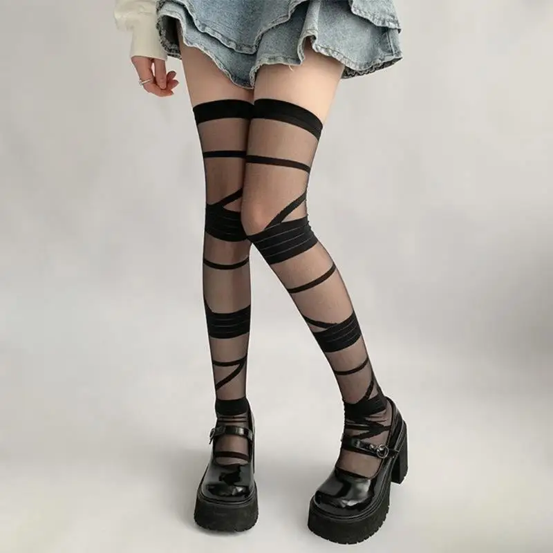 N7ye vrouwen gotische punk verband patroon dij hoge kousen Japanse jk girl zijde over knie sokken