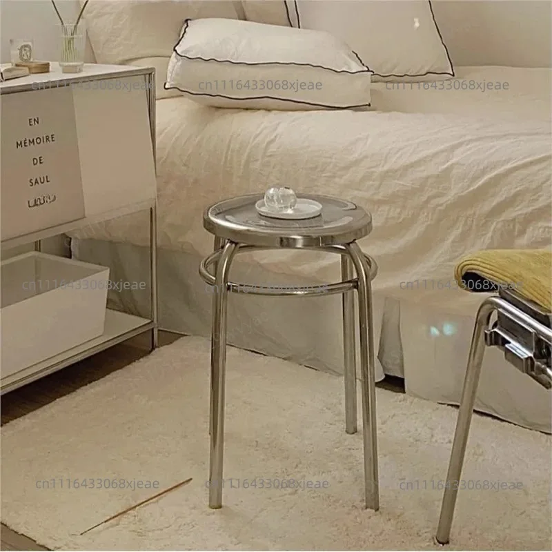 Modern Minimalist Single Leisure Chair Round Stool, Silver Stainless Steel Chair for Living Room Home