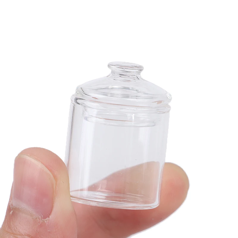 1/12 Miniature Dollhouse Glass Candy Bottle Jar Pretend Play Toys Doll Kitchen Mini Cookies Simulation Storage Can Model 4*2.2cm