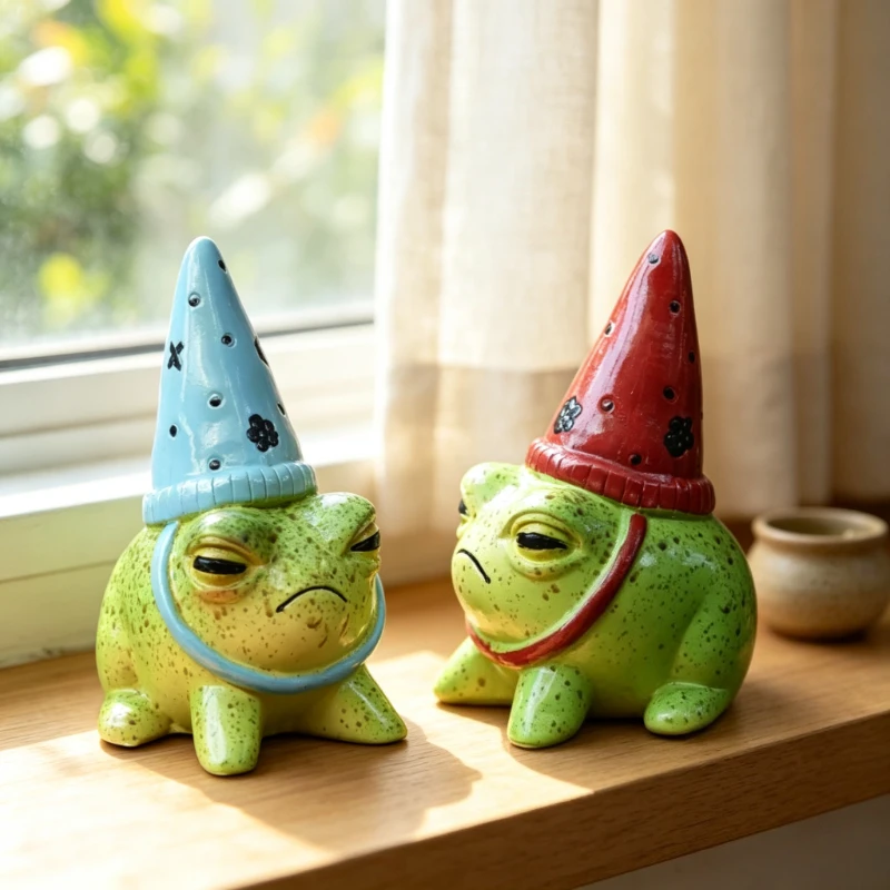 Funny Tired Frog Statues with Party Hats Resin Funny Garden Desktop Decor Kawaii Frog Figurines for Home Patio Pots Unique Gifts