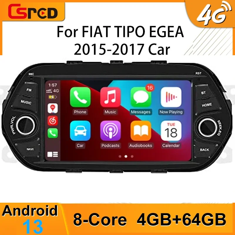 Csred 4G Android 13 Auto Radio For FIAT TIPO EGEA 2015-2017 Car Multimedia Player GPS Navigation Head Unit Stereo DVD Player