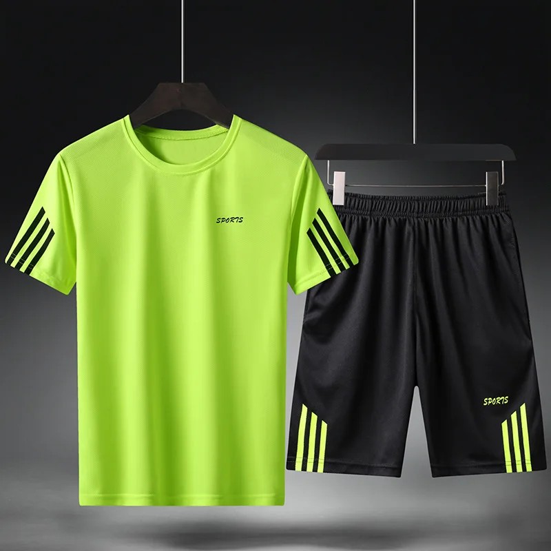 

New mesh three bar shorts sports suit T-shirt casual pants men