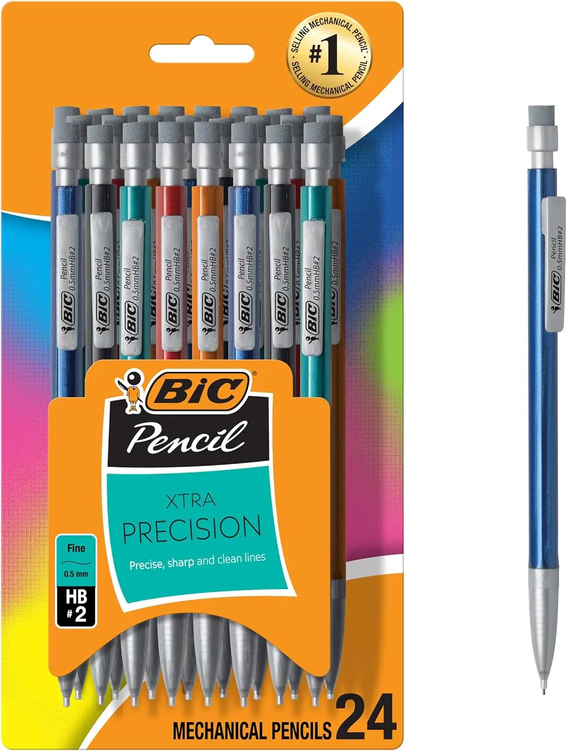 

Precision Mechanical Pencils with Erasers, 0.5mm Fine Point, 24-Pack Drafting Set for School and Work