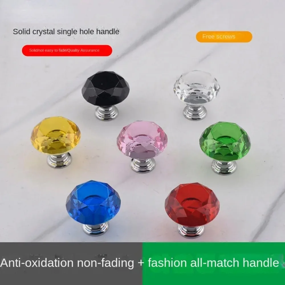French Style Light Luxury Crystal Stone Pull Rhinestone Handle Drawer Single Hole Modern Round Knob