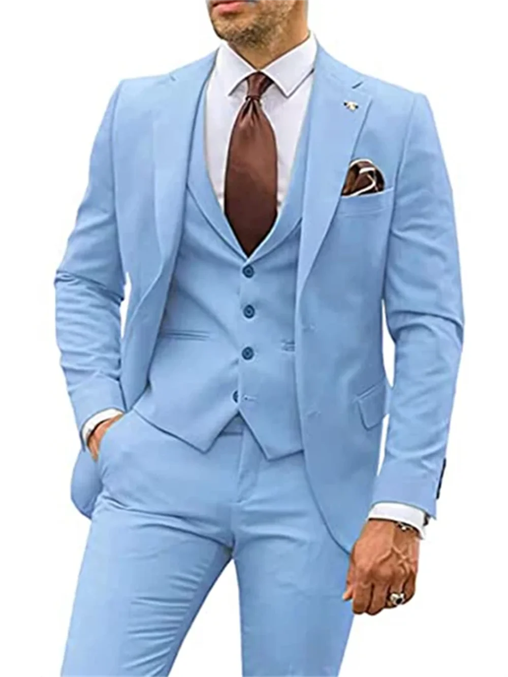 3 Pieces Lansboter Men Suit Set Slim Notched Lapel Business Casual Wedding Party Groom Tuxedos Blazer Vest With Pants