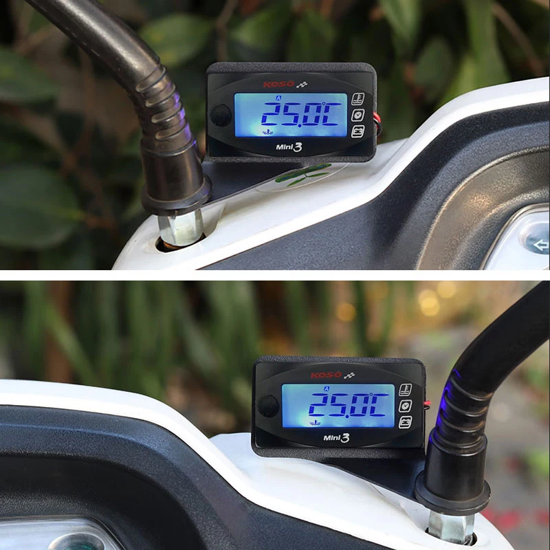 koso Upgrad Motorcycle LED Display MINI 3 IN 1 Meter Water TempTime Volt Motorbike Voltmeter for Universal Bike Accessories