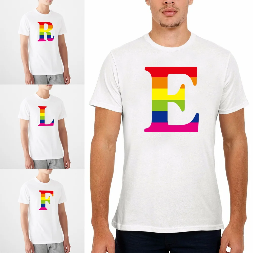 

T Shirt Men's Round Neck Short 2022 Sleeve Simple Rainbow Printing Summer Fashion Casual Boy T-Shirt Top Tee Men Clothing